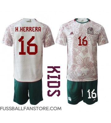 Mexiko Hector Herrera #16 Replik Auswärtstrikot Kinder WM 2022 Kurzarm (+ Kurze Hosen)
